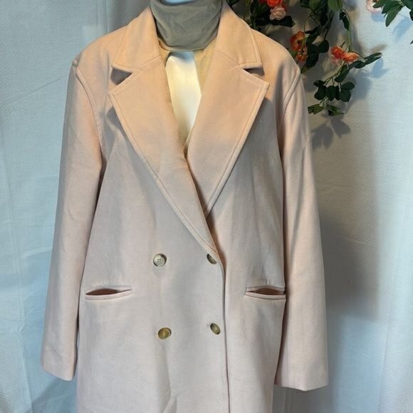 Plus Size Notch Lapel Double-Breasted Light‎ Pink Coat Size XXL - Picture 3 of 8